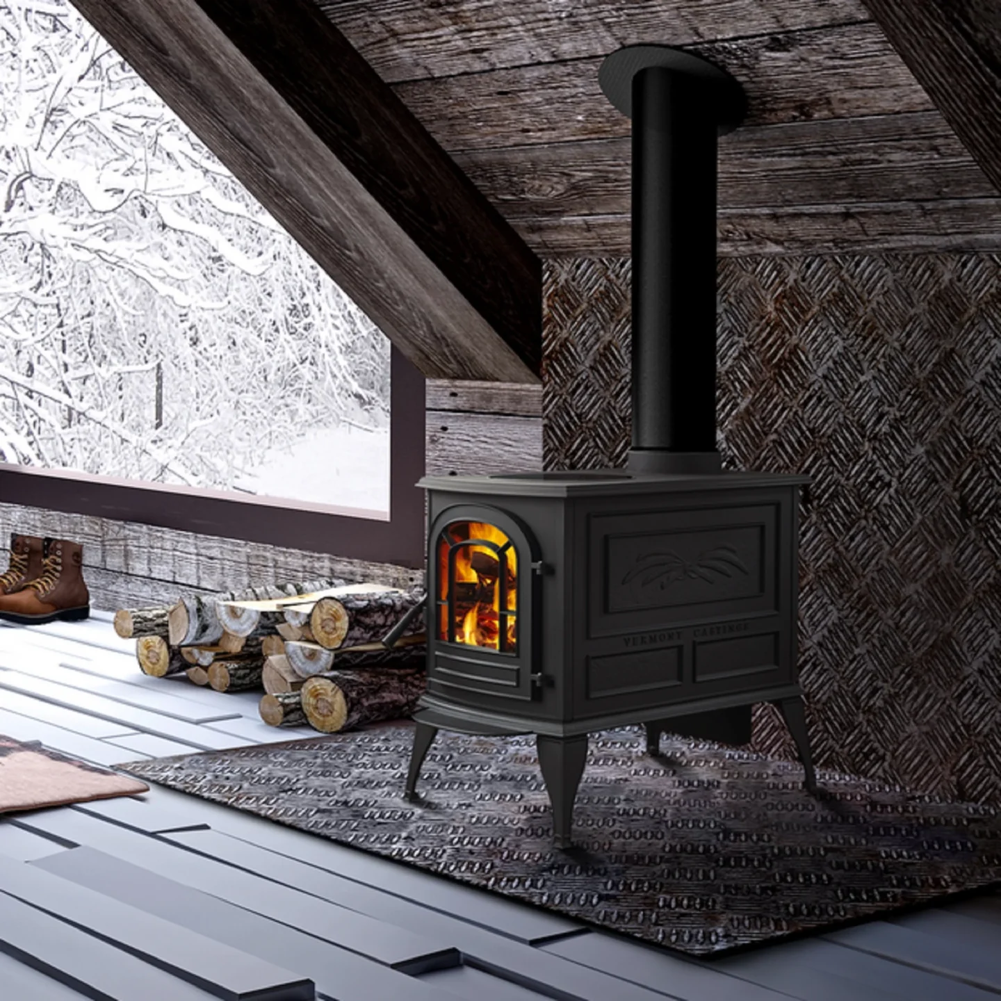 Stock Image - Vermont Castings Aspen C3 Wood Burning Stove Vermont Castings Wood Stove - Builders Materials